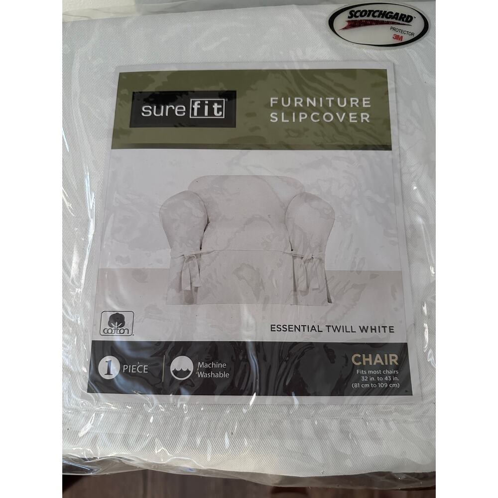 Sure Fit Essential Twill Chair Slipcover, White NEW